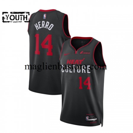 Maglia NBA Miami Heat Tyler Herro 14 2023-2024 Nike City Edition Nero Swingman - Bambino